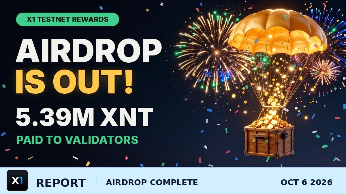 X1 Testnet Rewards Airdrop Is Complete: 5.39 Million XNT Sent to Validators