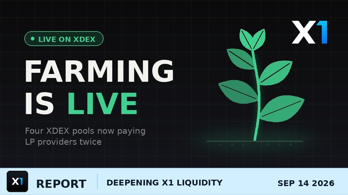 X1 Labs Moves to Deepen X1 Liquidity: Four XDEX Farms Now Pay LP Providers Twice