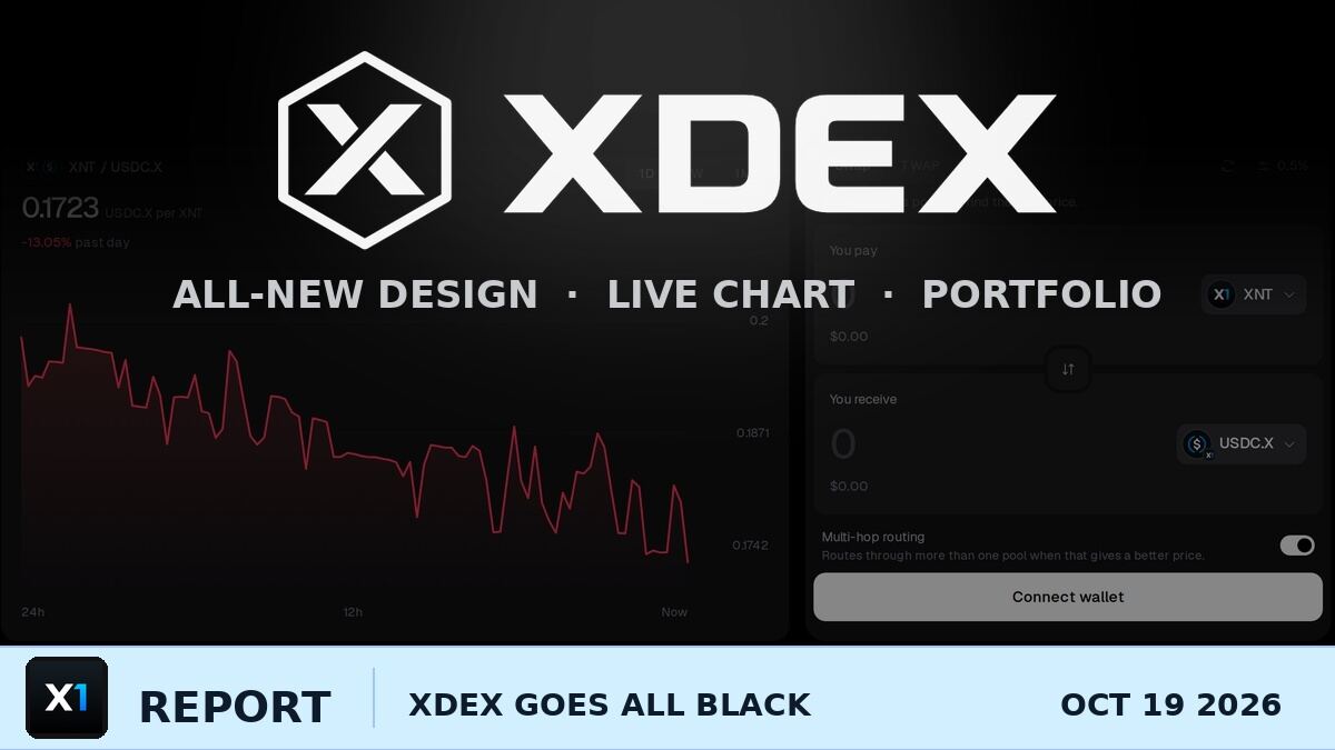 XDEX Redesign: All Black, a Live Chart on the Swap Page and a Portfolio That Shows Everything