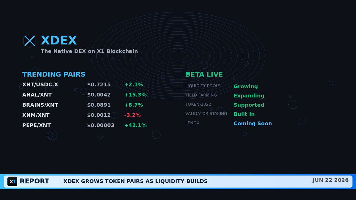 XDEX Expands Token Pairs as Liquidity Builds on X1